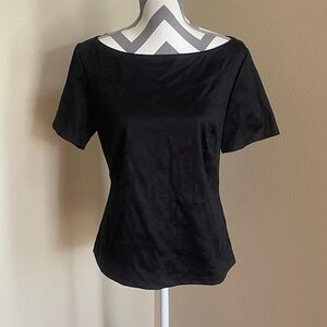 Lafayette 148 New York Black Boatneck Short-Sleeve Top w/ Embroidery - Size: L